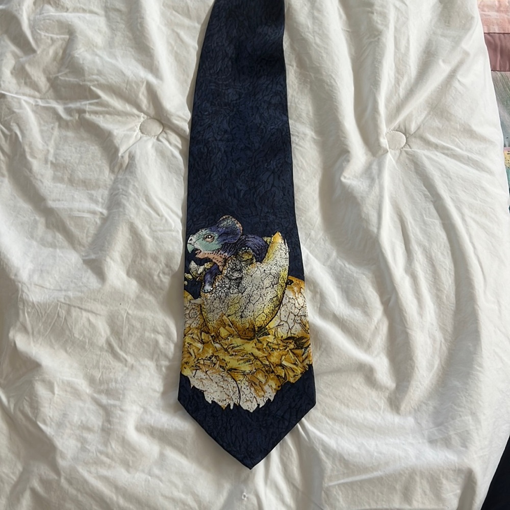 Jurassic Park Triceratops Men's Tie navy with hatchling triceratops
